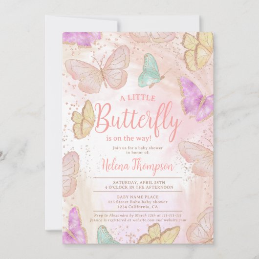 Schattig meisje roze een beetje vlinder chic baby  kaart (Voorkant)