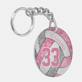 schattig meisje roze gepersonaliseerd volleybal sleutelhanger (Voorkant Links)
