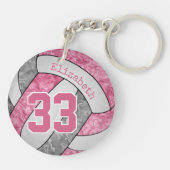 schattig meisje roze gepersonaliseerd volleybal sleutelhanger (Achterkant)