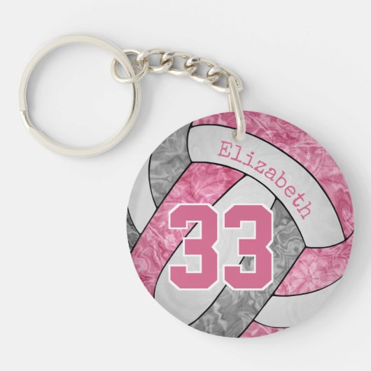 schattig meisje roze gepersonaliseerd volleybal sleutelhanger (Voorkant)