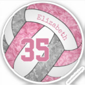 schattig meisje roze gepersonaliseerd volleybal sticker (Voorkant)
