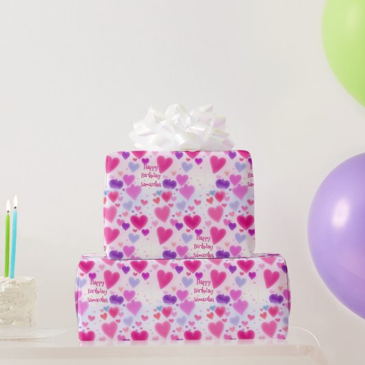 Schattig meisje roze harten gelukkig verjaardag cadeaupapier (Feestgeschenken)