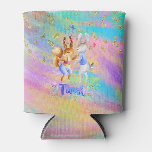 Schattig meisje roze Paarse blauw bos dieren parti Blikjeskoeler (Voorkant)