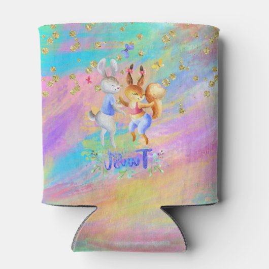 Schattig meisje roze Paarse blauw bos dieren parti Blikjeskoeler (Achterkant)