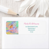 Schattig meisje roze Paarse blauw bos dieren parti Etiket (Insitu)