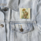 Schattig Meisje Roze Rozen Vierkante Button 5,1 Cm (In situ)