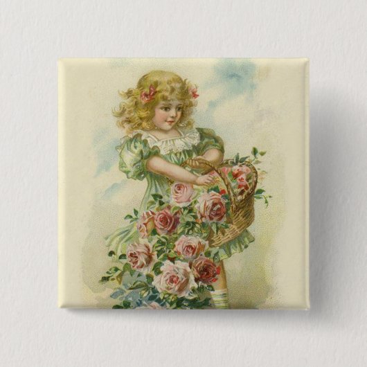 Schattig Meisje Roze Rozen Vierkante Button 5,1 Cm (Voorkant)