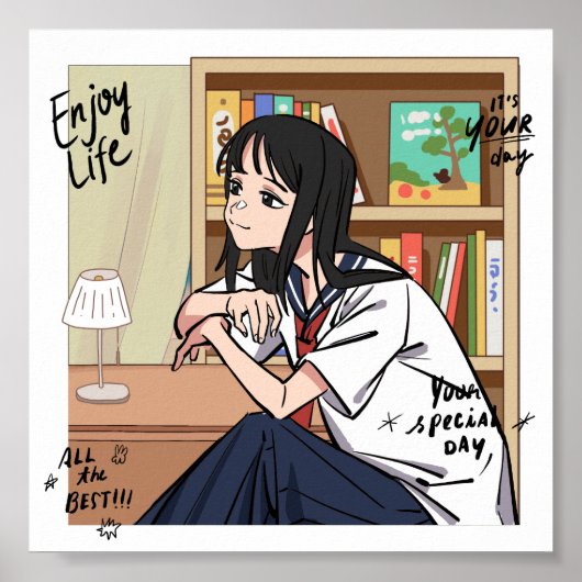 schattig meisje Studie Motivatie Poster - studie d (Voorkant)