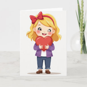 Schattig Meisje Stuurt Liefdeshartkaart Kaart