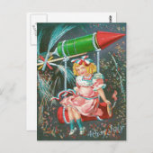 Schattig Meisje Swing Bottle Raket Firecracker Briefkaart (Voorkant / Achterkant)