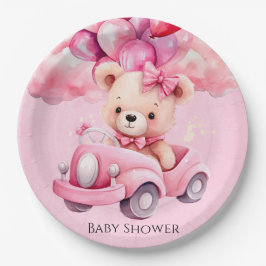 Schattig Meisje Teddy Bear Vintage Auto Baby showe Papieren Bordje