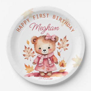 Schattig meisje teddy beer verjaardagsfeestje serv papieren bordje