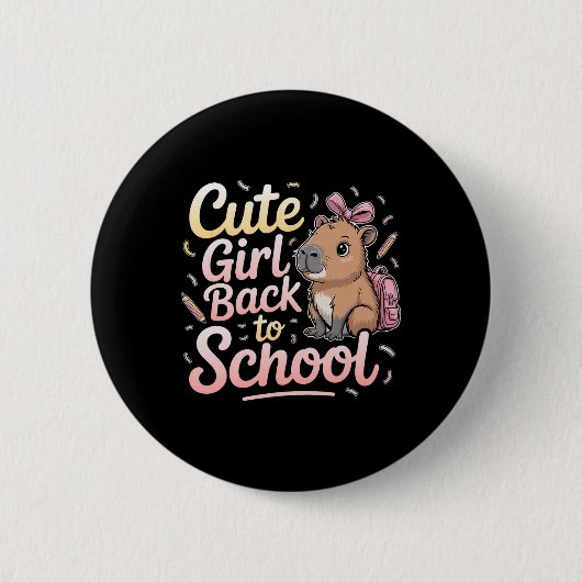 Schattig Meisje Terug Naar School Capybara Eerste Ronde Button 5,7 Cm (Voorkant)