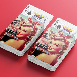 Schattig meisje uit de jaren 50 pokerkaarten