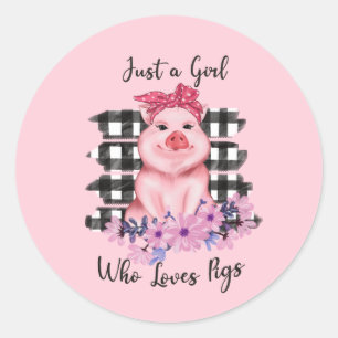 schattig meisje varken dierenvriend Classic Ronde Sticker