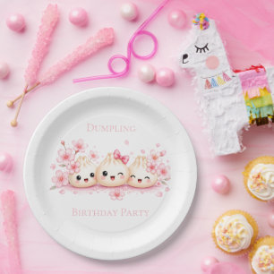 Schattig Meisje Verjaardagsfeestje Dumpling Papieren Bordje