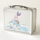 schattig meisje voegt de naam Metal Lunch Box toe (Achterkant)