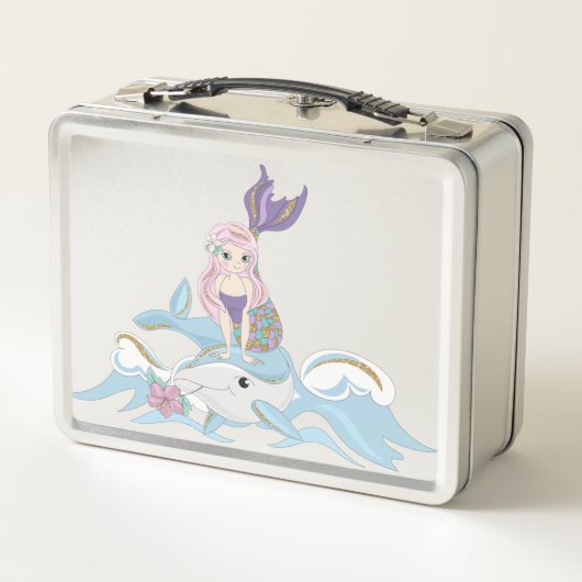 schattig meisje voegt de naam Metal Lunch Box toe (Achterkant)
