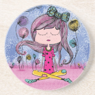 Schattig meisje yoga-illustratie zandsteen onderzetter