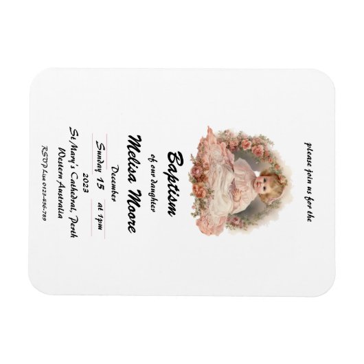 Schattig Meisjes Baby Doop Magneet (Horizontaal)