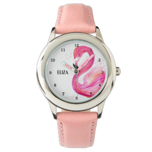 Schattig Meisjes Roze Flamingo Tropische Vogel Kin Horloge
