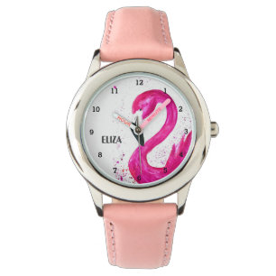 Schattig Meisjes Roze Flamingo Tropische Vogel Kin Horloge