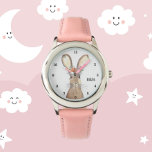 Schattig Meisjes Roze Konijnenkonijn Dier Kinder B Horloge<br><div class="desc">Schattig,  meisjes,  bloemenkonijn,  konijntje,  bosdier waterverf horloge. Meisje,  Perfect voor kinderen. Personaliseer het met de naam van uw kind.</div>