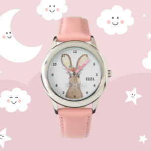 Schattig Meisjes Roze Konijnenkonijn Dier Kinder B Horloge