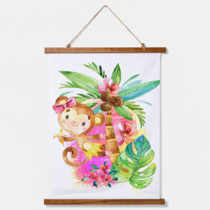 Schattig meisjesaapje klimt in boom hangend wandkleed