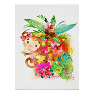 Schattig meisjesaapje klimt in boom perfect poster