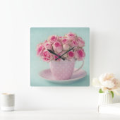 schattig, meisjesachtig, armoedig, chic, , rozen, vierkante klok (Huis)