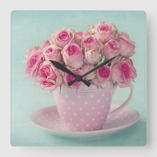 schattig, meisjesachtig, armoedig, chic, , rozen, vierkante klok (Voorkant)