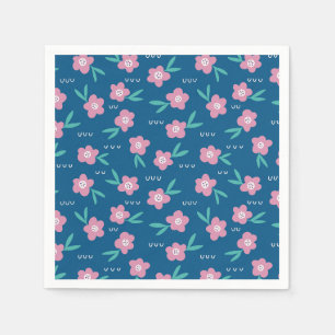 Schattig Meisjesachtig Blauw & Roze Bloemmotief Servet