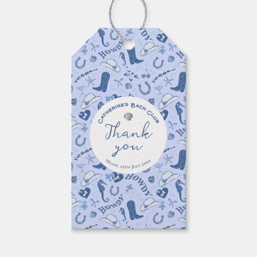 Schattig meisjesachtig blauwe kust cowgirl streep  cadeaulabel (Voorkant)