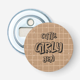 Schattig Meisjesachtig Bruin Geruit Flesopener Button Flesopener