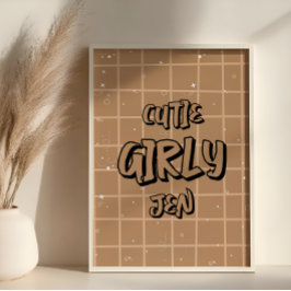 Schattig Meisjesachtig Bruin Geruit Muurkunst Poster