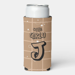 Schattig Meisjesachtig Bruin Gingham Seltzer Blikjeskoeler