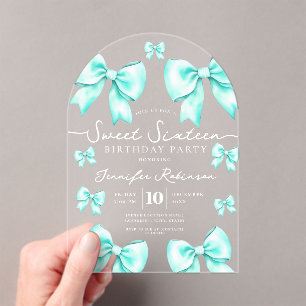 Schattig Meisjesachtig Coquette Strik Sweet 16 Ver Acryl Uitnodigingen
