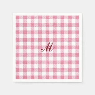 Schattig meisjesachtig preppy roze geruit naammono servet