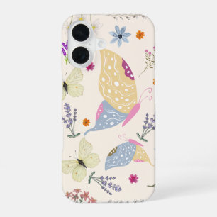 Schattig meisjesachtig roze pastelkleurig botanisc iPhone 16 hoesje