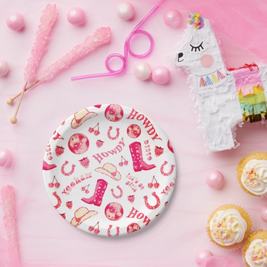 Schattig Meisjesachtig Roze Rode Disco Cowgirl Est Papieren Bordje (Feest)