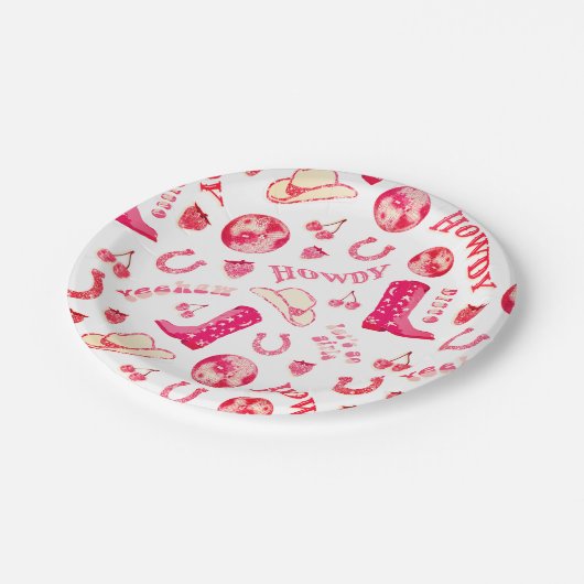 Schattig Meisjesachtig Roze Rode Disco Cowgirl Est Papieren Bordje (Gekanteld)