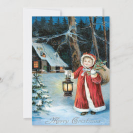 Schattig Meisjeslantaarn Hulst Winter Cottage Kaart