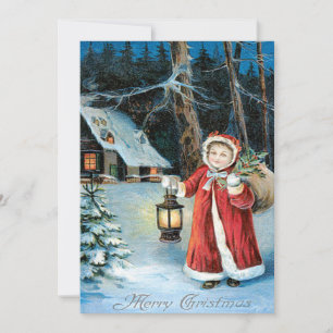 Schattig Meisjeslantaarn Hulst Winter Cottage Kaart