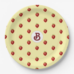 Schattig meisjesnaam met aardbeienroommonogram papieren bordje