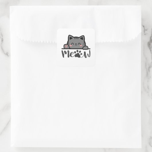 Schattig Meow Schattige Kat Sticker Vierkant Kat O (Tas)