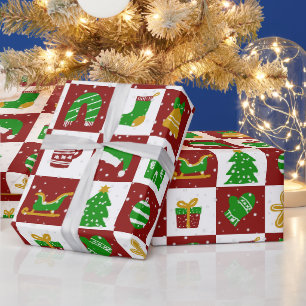 Schattig Merry Christmas Rood en Groen Vierkant Pa Cadeaupapier