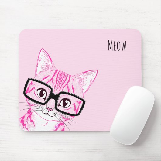 Schattig met de hand getekende nerdy Cat Art roze  Muismat (Met muis)