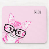 Schattig met de hand getekende nerdy Cat Art roze  Muismat (Voorkant)