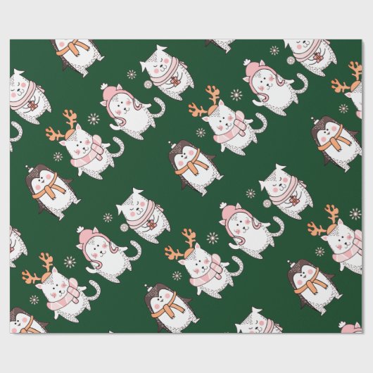 SCHATTIG MET DE HAND GETROKKEN CHRISTMAS DIERENVER CADEAUPAPIER (Vlak)